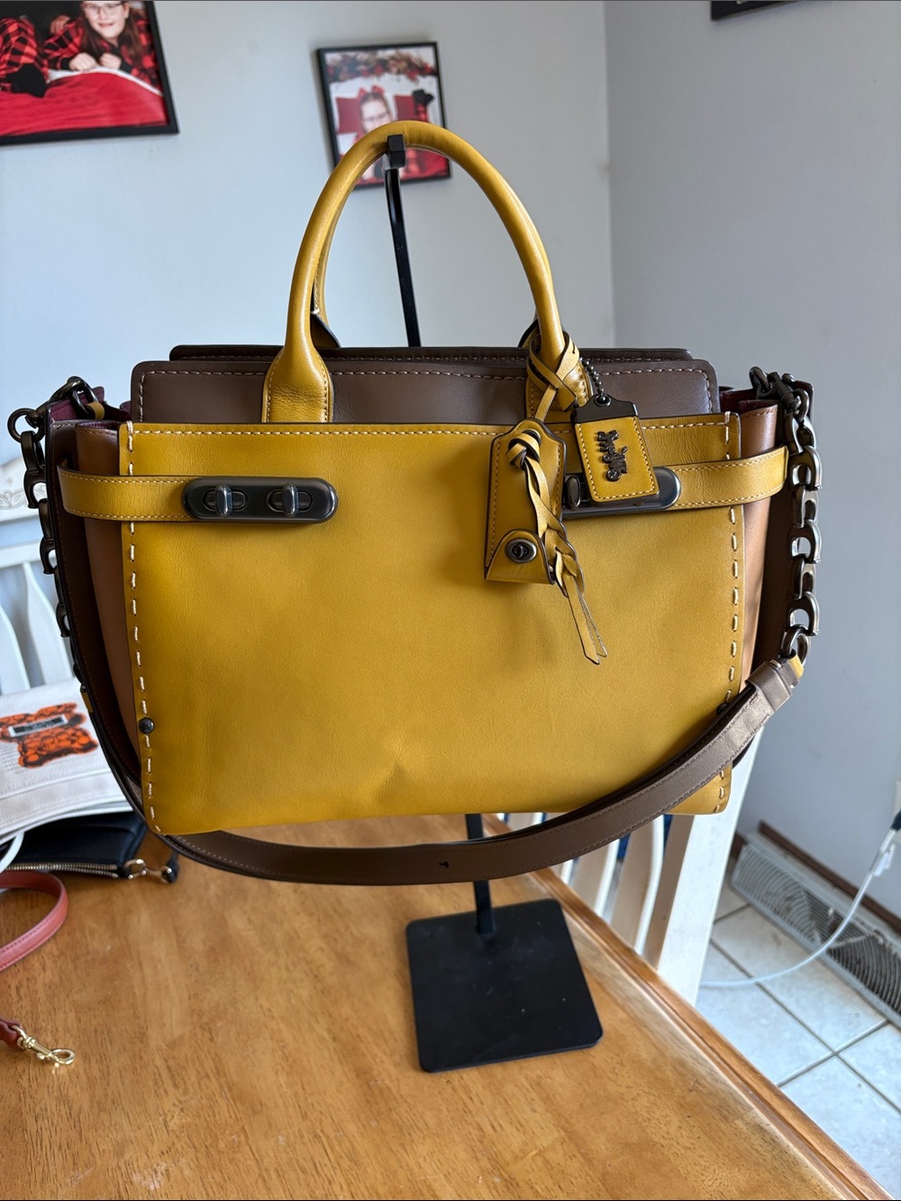 Coach 1941 Double swagger Two-Tone Yellow and Brown Leather Satchel
